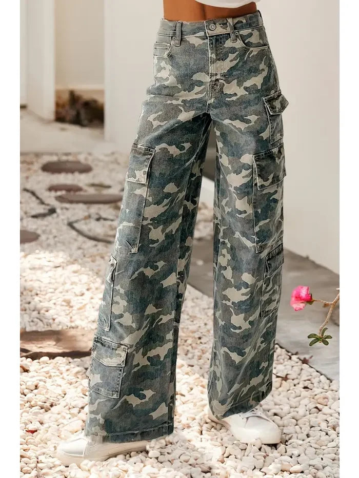 Camo Denim Cargo Wide Leg Pants – alternate view 3