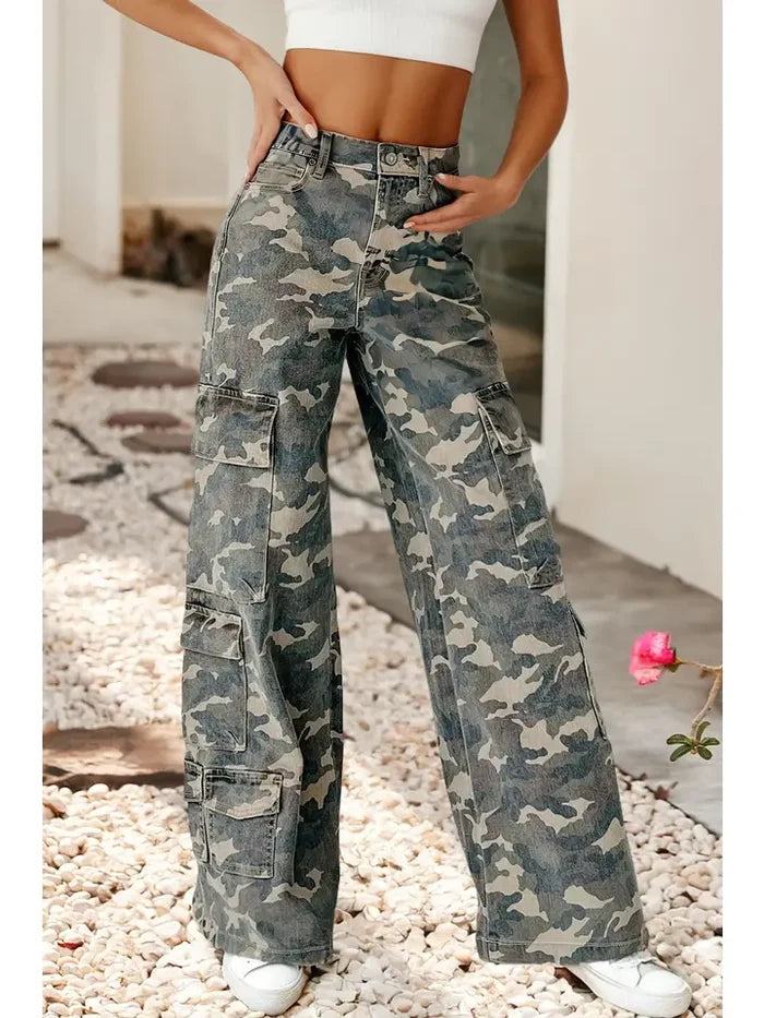 Camo Denim Cargo Wide Leg Pants – alternate view 4