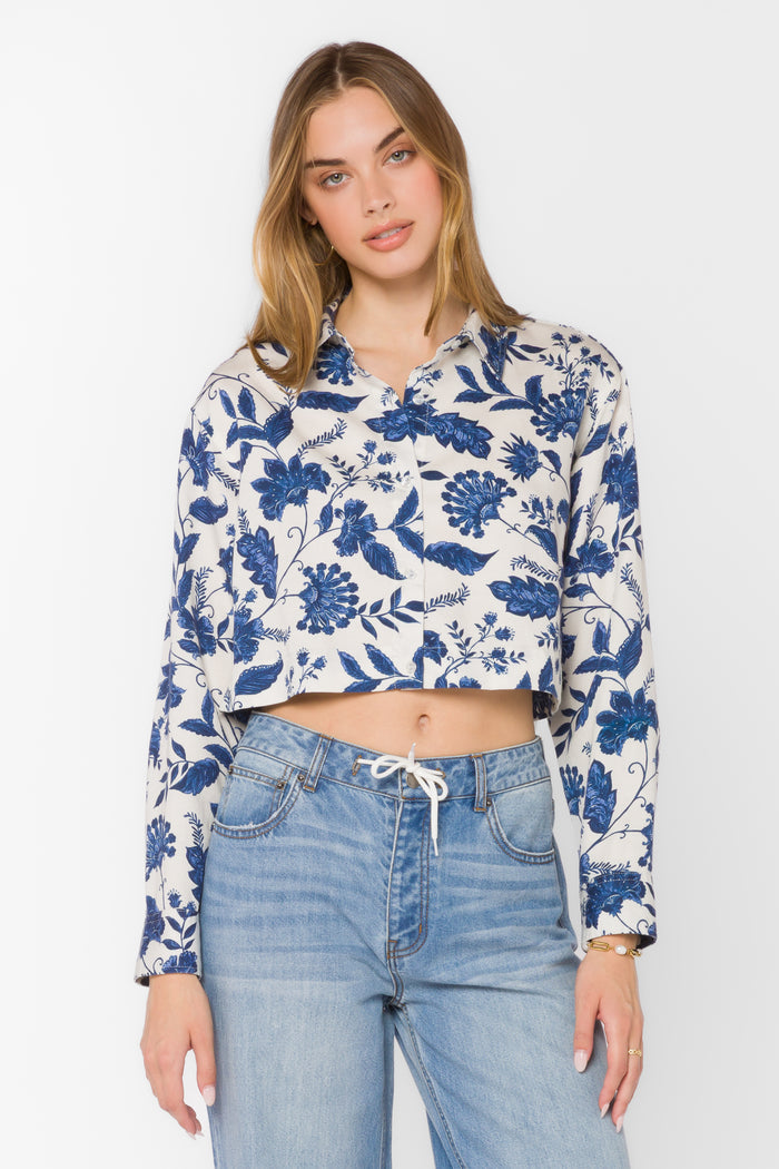 Celestine Blue Floral Shirt - Tops - Velvet Heart Clothing