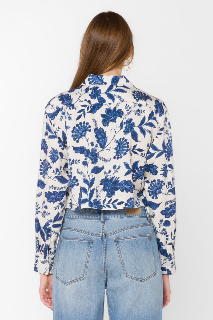 Celestine Blue Floral Shirt - Tops - Velvet Heart Clothing