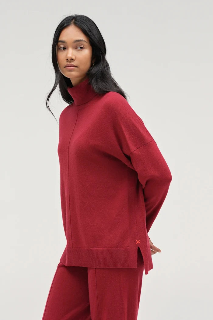 Cherry Wool-Cashmere Relaxed Rollneck Sweater