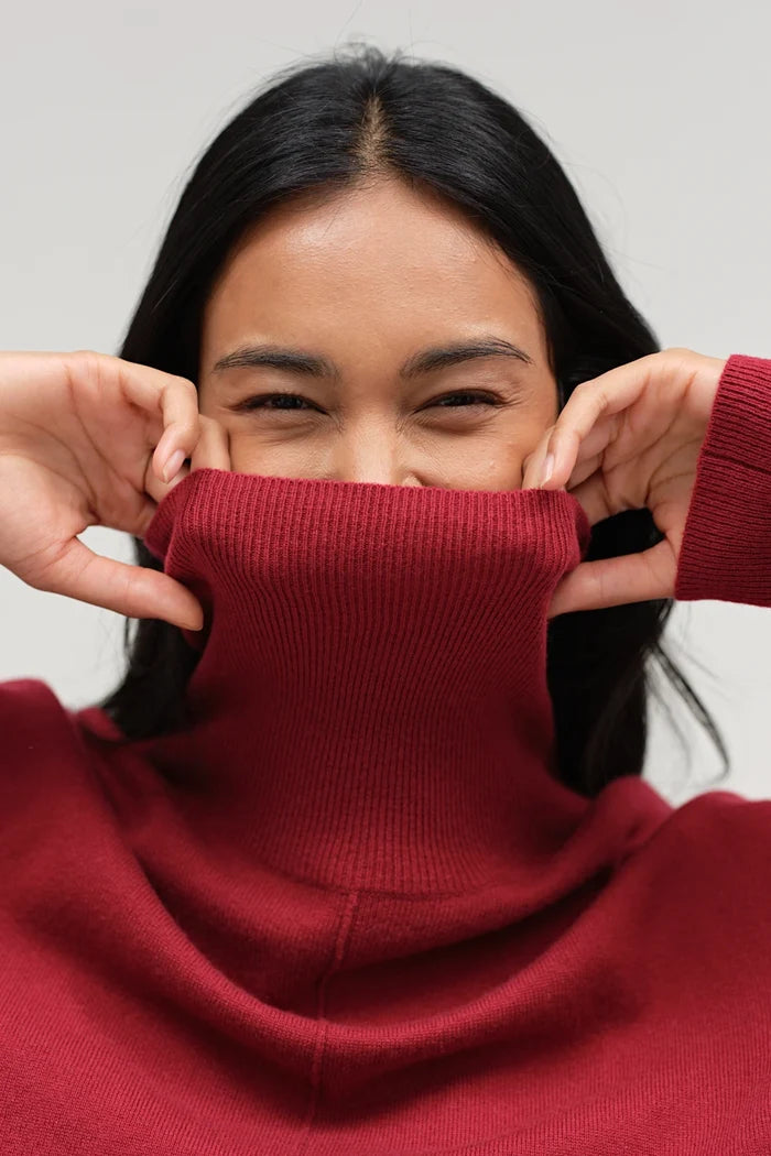 Cherry Wool-Cashmere Relaxed Rollneck Sweater