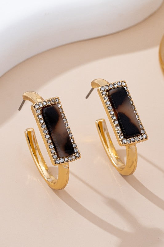Chic Tortoise Pave Hoop Earrings-Cute-Trendy-Shop-Womens-Boutique-Clothing-Store