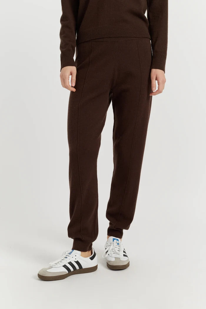 Chocolate Wool-Cashmere Cuffed Joggers