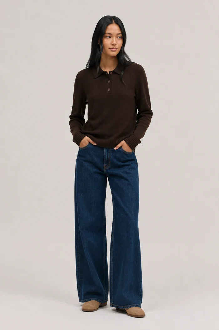 Chocolate Wool-Cashmere Polo Sweater