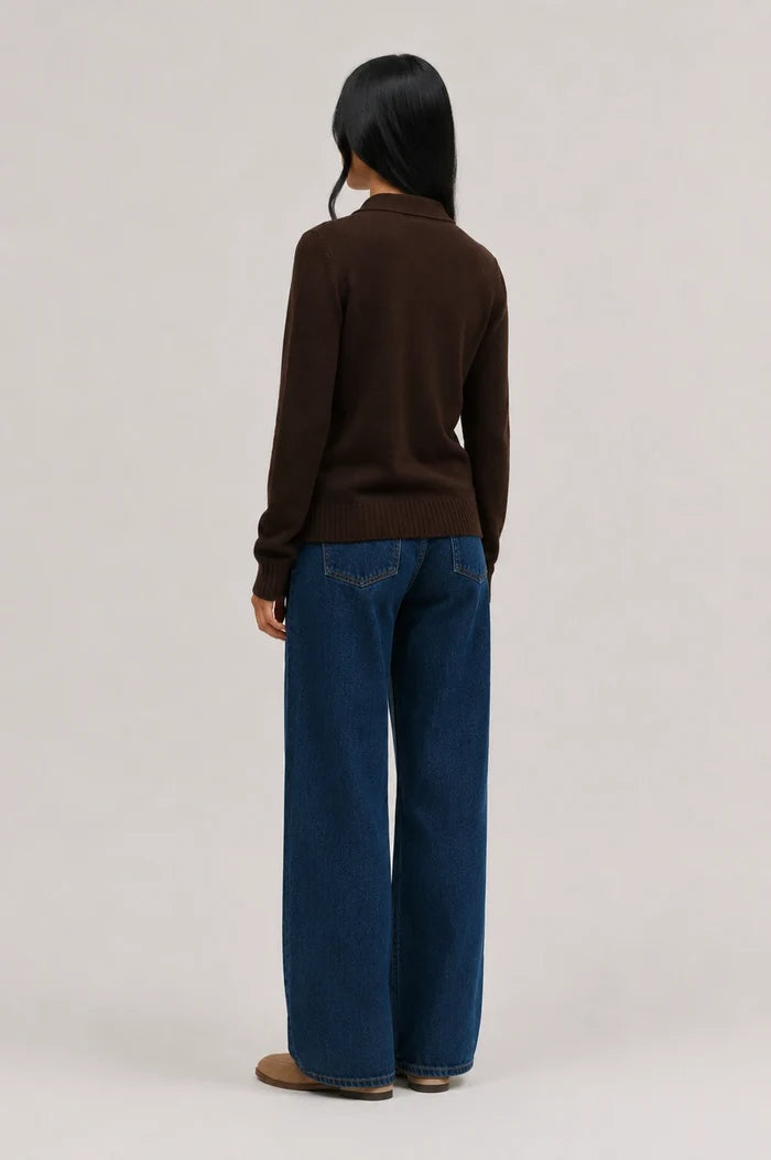 Chocolate Wool-Cashmere Polo Sweater