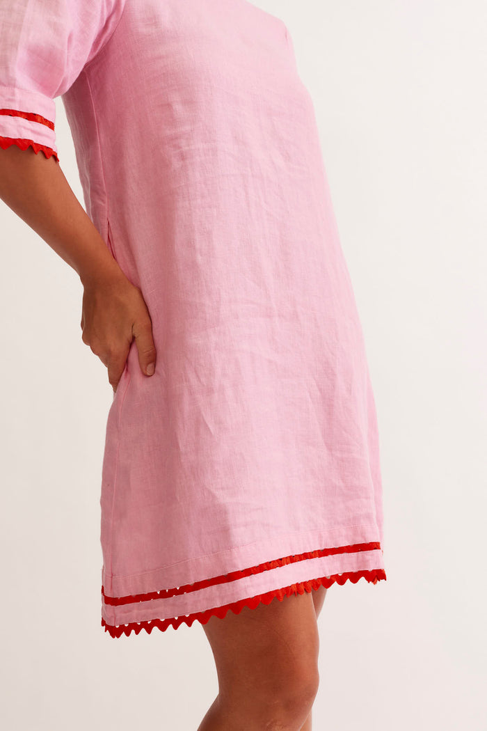 Claire Linen Dress in Lolly/Red
