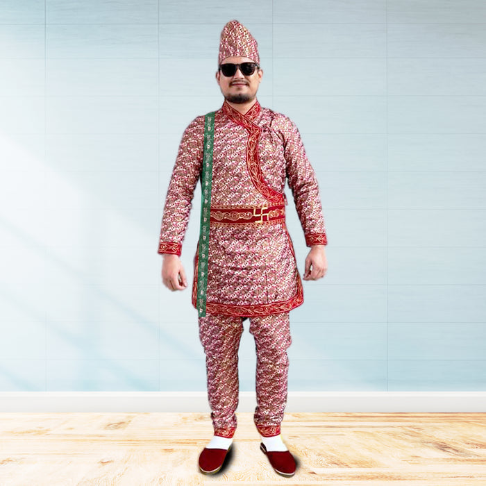 Nepali groom Daura Suruwal Set, Classic Dhaka Set