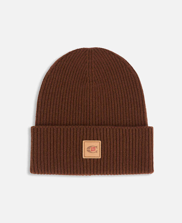 Coach Clot Patch Knit Beanie (Brown)