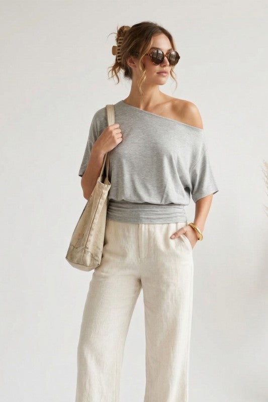 Coastal Casual Off Shoulder Top-Heather Grey-SMALL-Cute-Trendy-Shop-Womens-Boutique-Clothing-Store