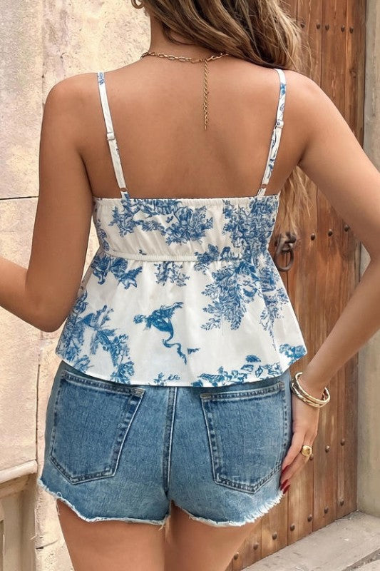 Coastal Toile Tie-Front Peplum Cami-Cute-Trendy-Shop-Womens-Boutique-Clothing-Store