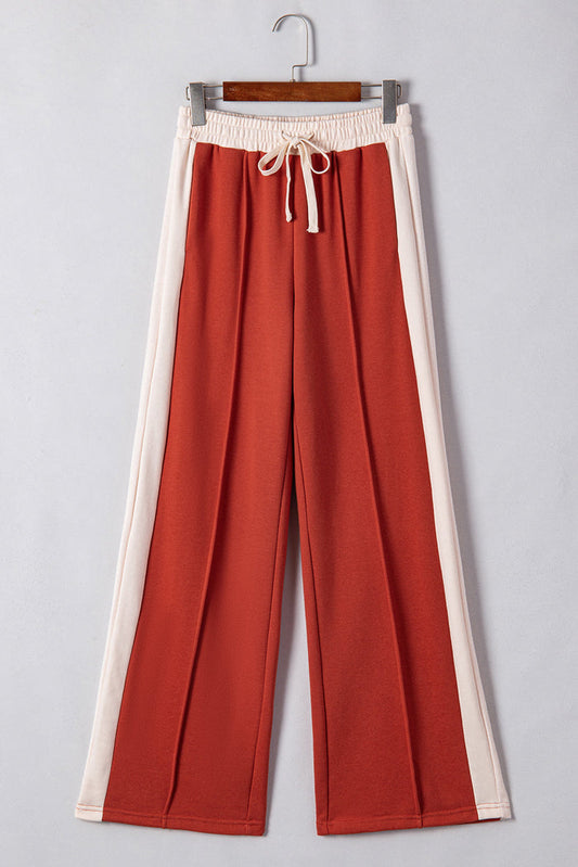 Flamingo Colour Block Drawstring High Waist Wide Leg Trousers - Bottoms/Wide