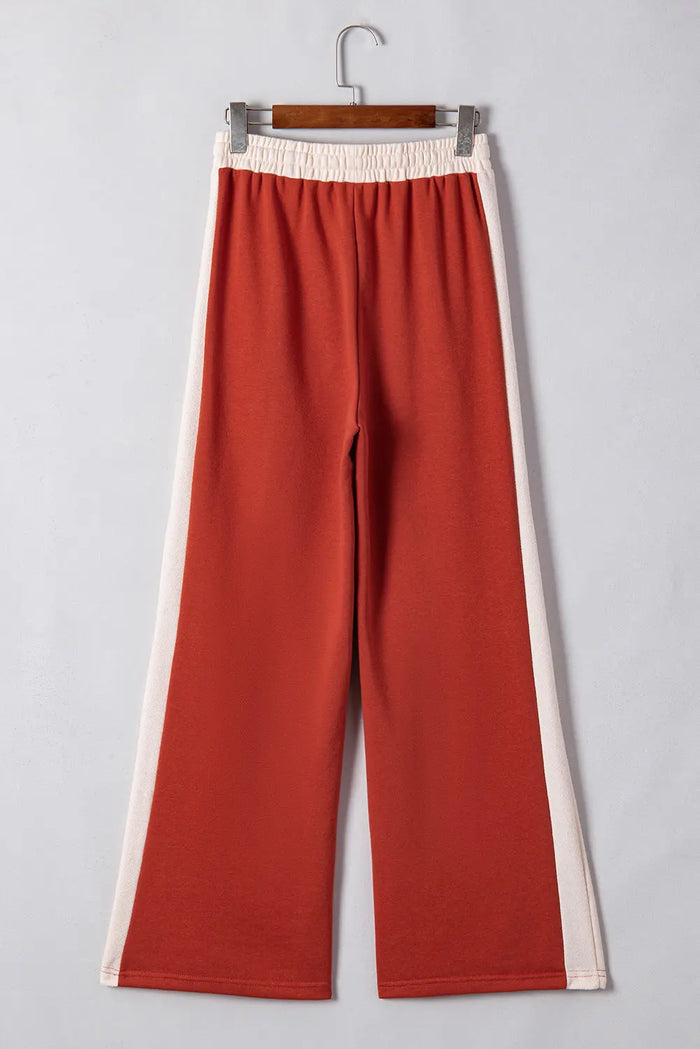 Flamingo Colour Block Drawstring High Waist Wide Leg Trousers - Bottoms/Wide