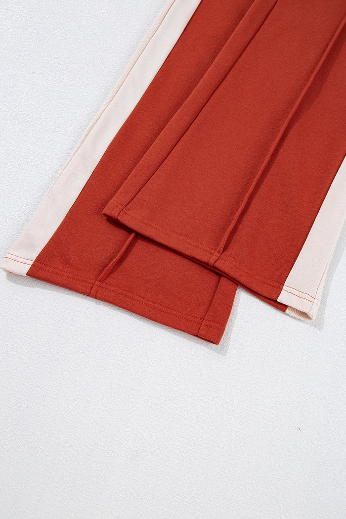 Flamingo Colour Block Drawstring High Waist Wide Leg Trousers - Bottoms/Wide