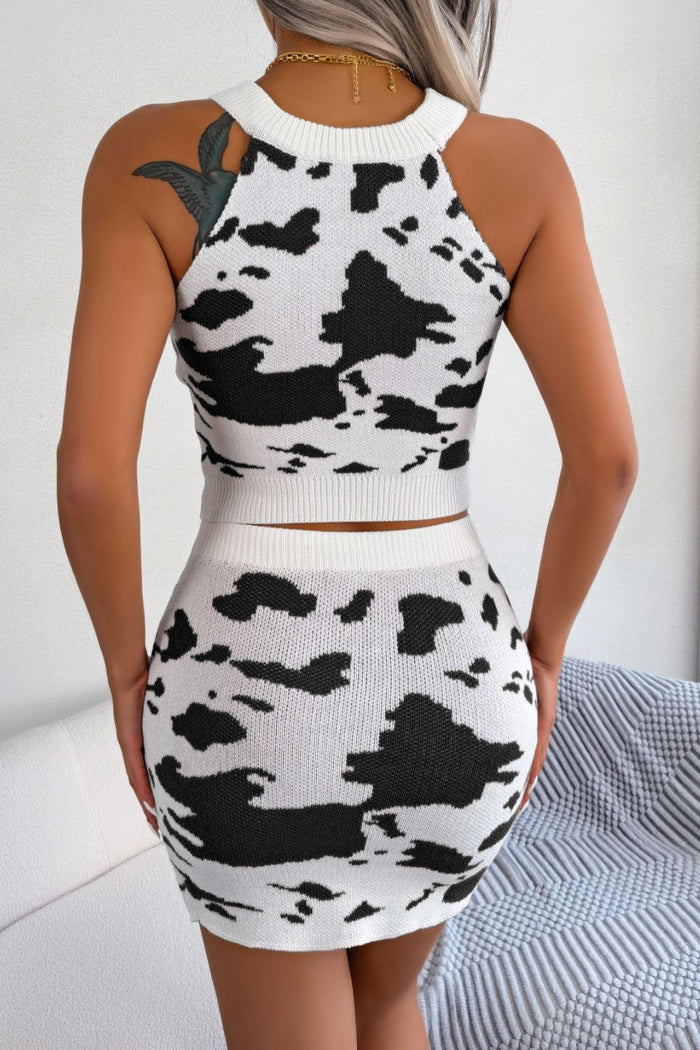 Contrast Sleeveless Knit Top and Mini Skirt Set - Madikfashions.com