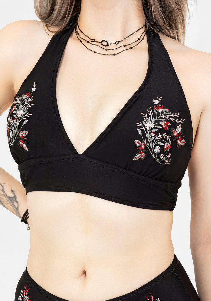 Copia Floral Embroidered Halter Bikini Top