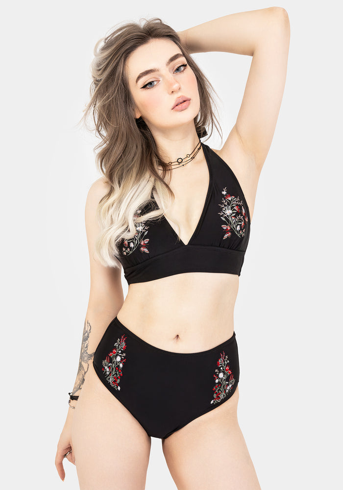 Copia Floral Embroidered Halter Bikini Top