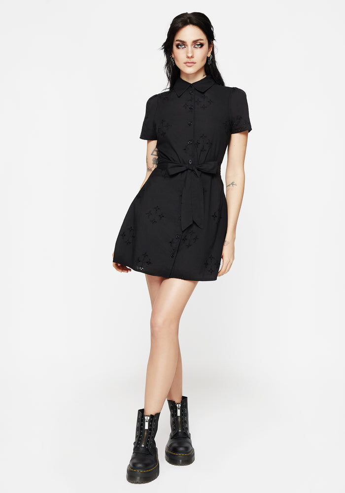 Crux Broderie Cotton Belted Mini Shirt Dress