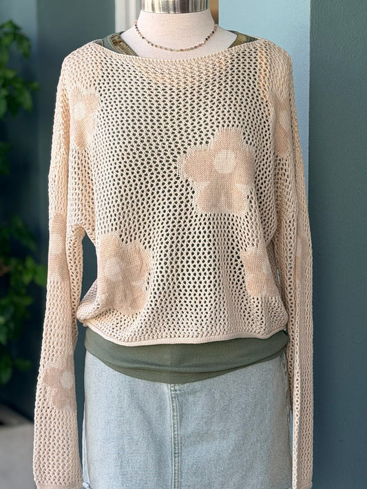 Daisy knit sweater with floral patterns A layered look at Ardor Boutique