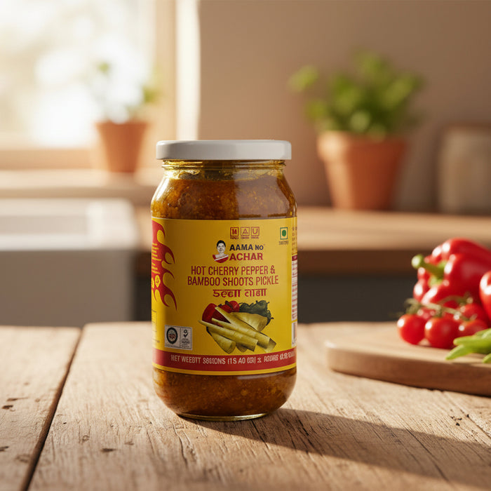 Hot cherry pepper & Dalla Tama pickle by Aama ko Achar