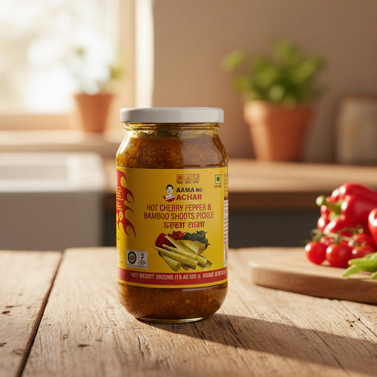 Hot cherry pepper & Dalla Tama pickle by Aama ko Achar
