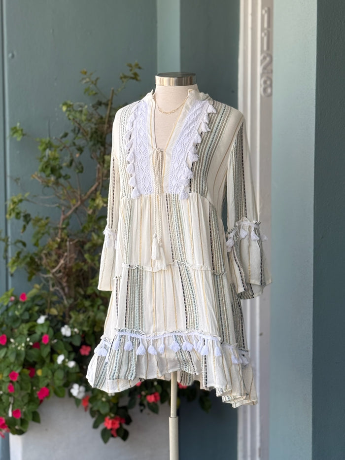 short bohemian dress with stripes