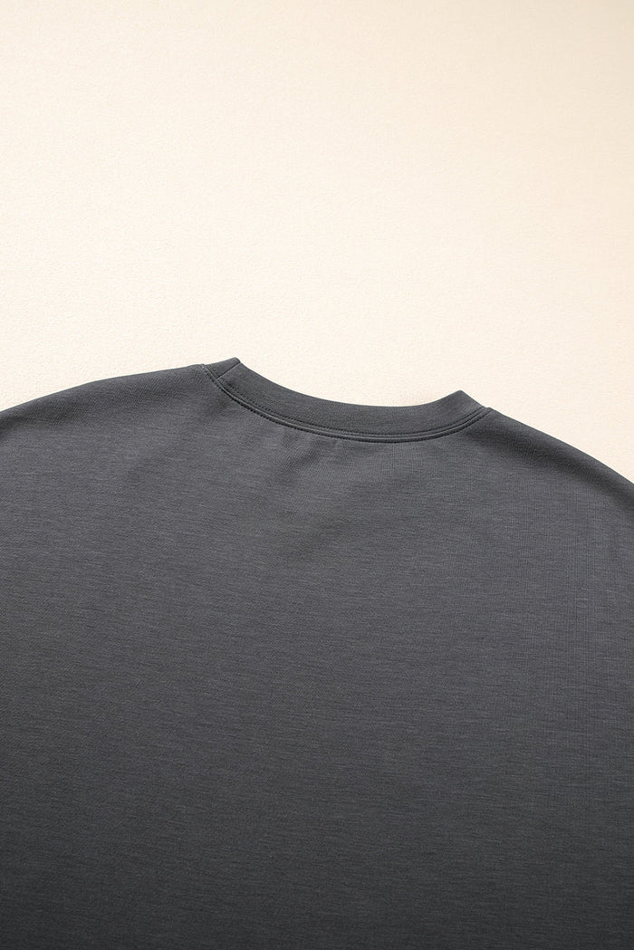 Dark Grey Drawstring Side Crewneck Tee and Loose Trousers Set - Two Piece Sets/Pant Sets