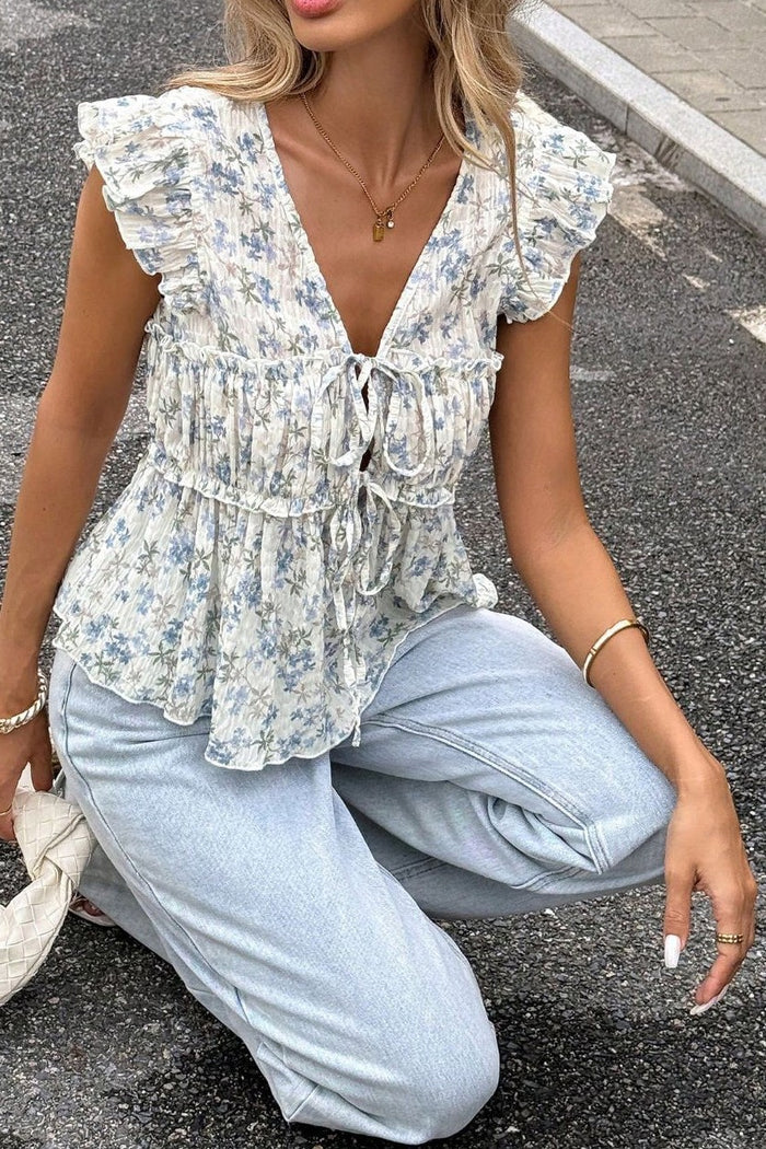Delightful Day Floral Lace Up Top-Cute-Trendy-Shop-Womens-Boutique-Clothing-Store
