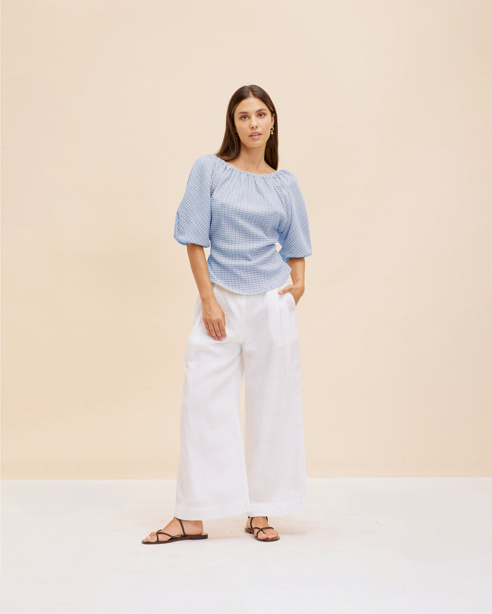 DELPHI GINGHAM BLOUSE BLUE GINGHAM
