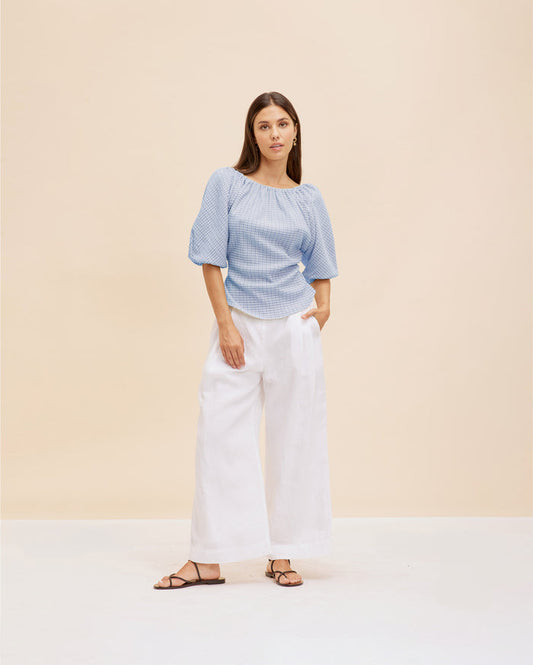 DELPHI GINGHAM BLOUSE BLUE GINGHAM