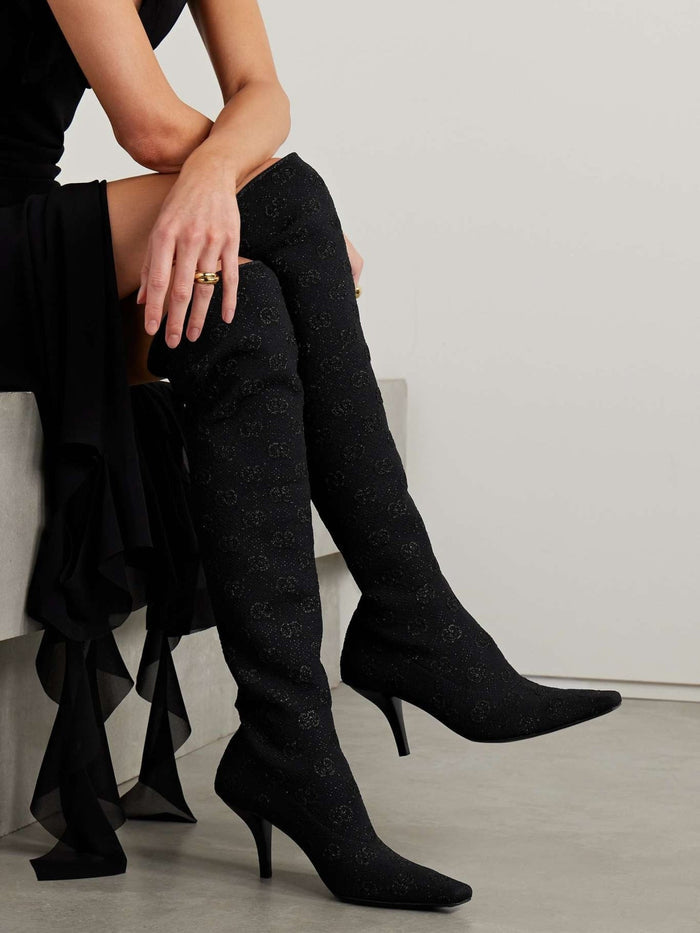 Gucci Demi Shimmer GG Over - The - Knee Boots - Runway Catalog