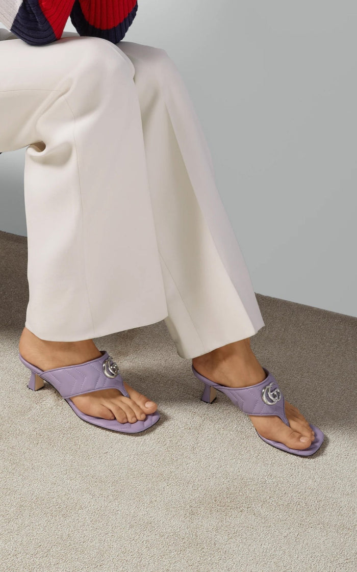 Gucci Double - G Thong Marmont Purple Leather Sandals - Runway Catalog