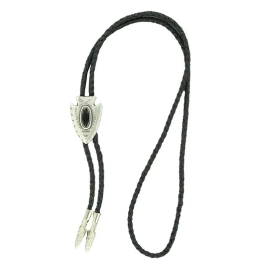 Double S Black Arrowhead & Stone Slide Bolo Tie