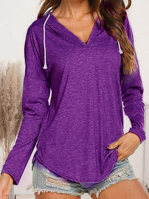 Drawstring Dropped Shoulder Long Sleeve Hoodie - Madikfashions.com