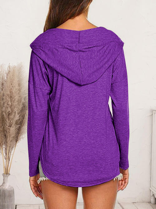Drawstring Dropped Shoulder Long Sleeve Hoodie - Madikfashions.com