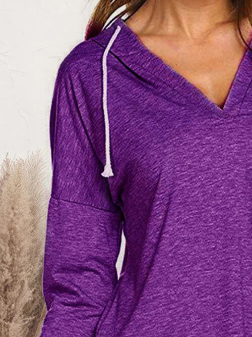 Drawstring Dropped Shoulder Long Sleeve Hoodie - Madikfashions.com