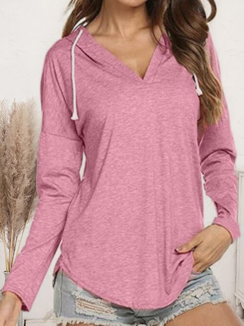 Drawstring Dropped Shoulder Long Sleeve Hoodie - Madikfashions.com