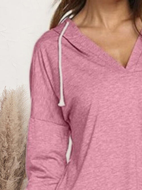 Drawstring Dropped Shoulder Long Sleeve Hoodie - Madikfashions.com