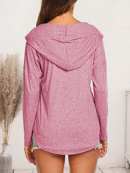 Drawstring Dropped Shoulder Long Sleeve Hoodie - Madikfashions.com