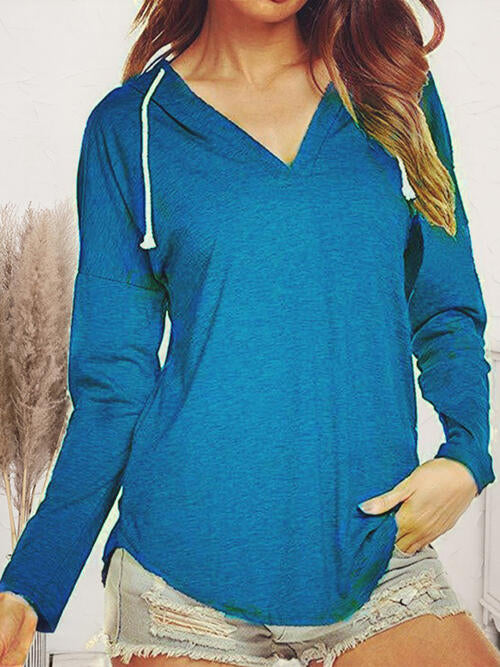 Drawstring Dropped Shoulder Long Sleeve Hoodie - Madikfashions.com