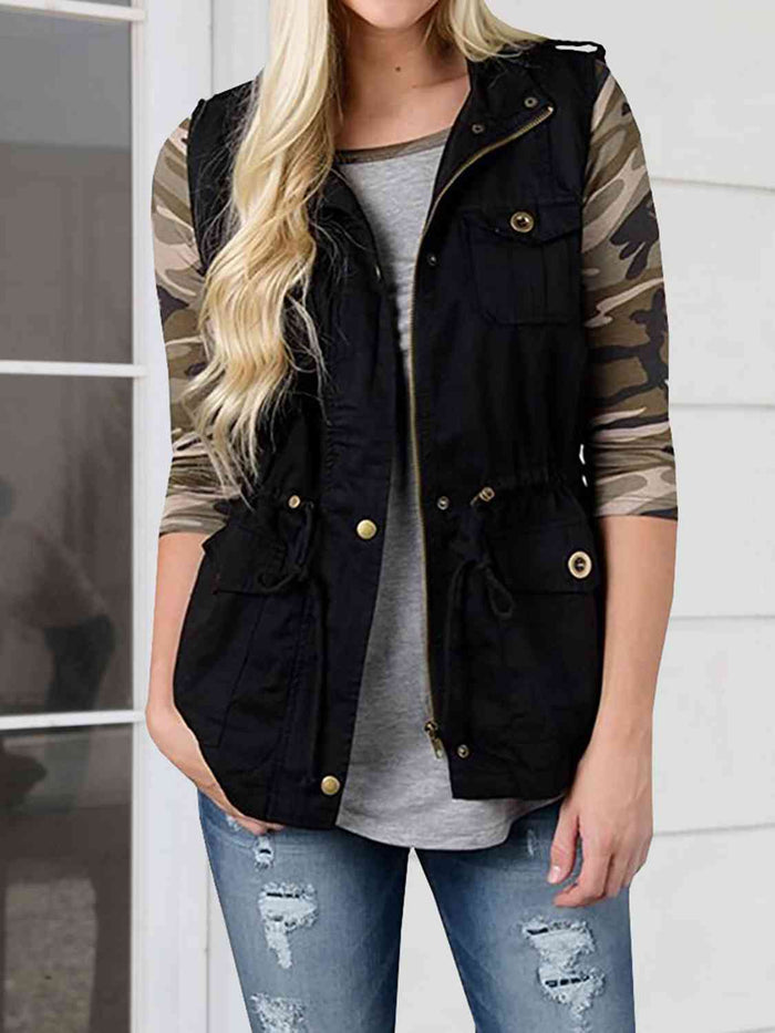 Drawstring Waist Vest with Pockets - Madikfashions.com