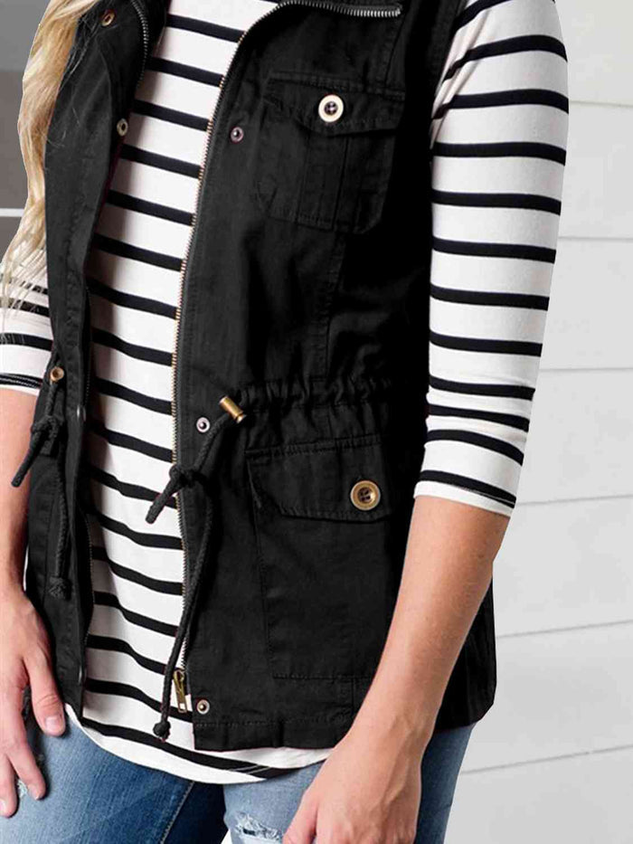 Drawstring Waist Vest with Pockets - Madikfashions.com