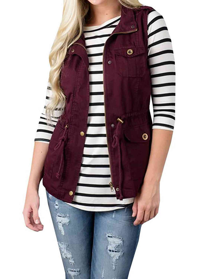 Drawstring Waist Vest with Pockets - Madikfashions.com
