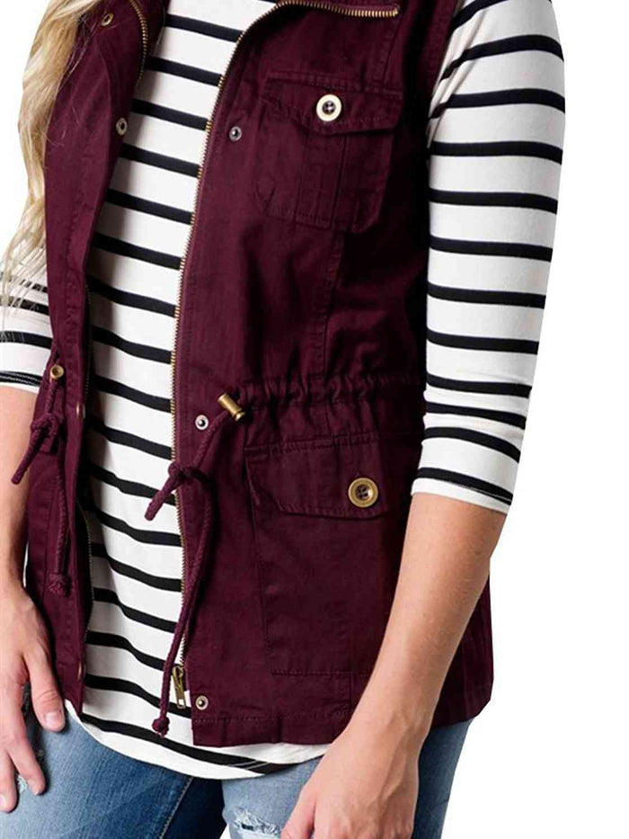 Drawstring Waist Vest with Pockets - Madikfashions.com