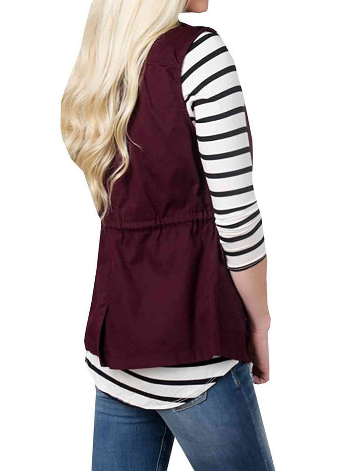 Drawstring Waist Vest with Pockets - Madikfashions.com