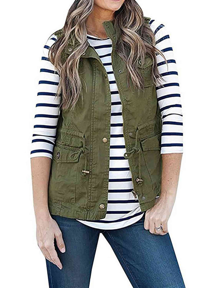 Drawstring Waist Vest with Pockets - Madikfashions.com