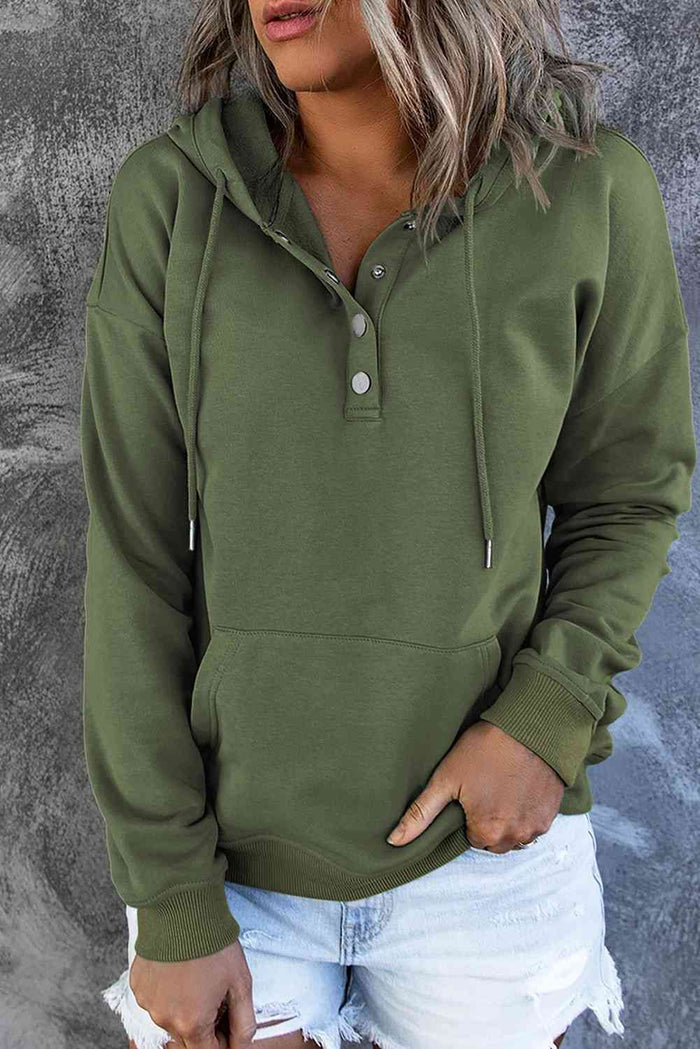 Dropped Shoulder Long Sleeve Hoodie with Pocket - Madikfashions.com
