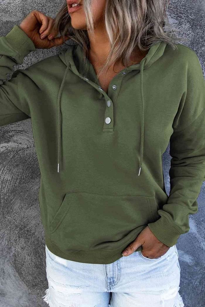 Dropped Shoulder Long Sleeve Hoodie with Pocket - Madikfashions.com