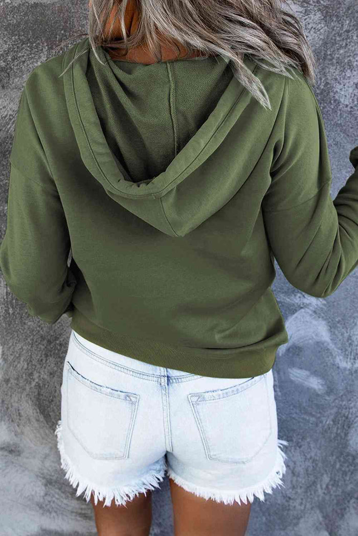 Dropped Shoulder Long Sleeve Hoodie with Pocket - Madikfashions.com
