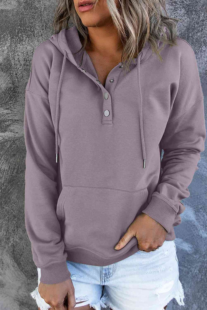 Dropped Shoulder Long Sleeve Hoodie with Pocket - Madikfashions.com